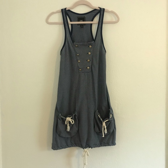 OBEY - Blue & white stripe coverup dress nautical - Picture 2 of 4